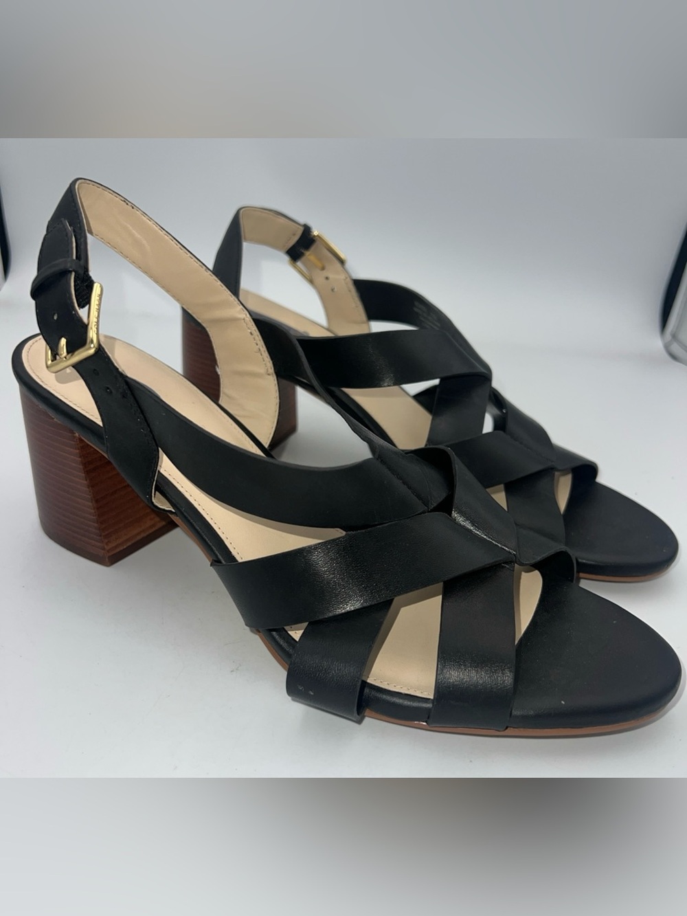 COLE HAAN JAMIE Ankle Strap  Sandals Black Vegan Faux Leather Women’s Size 11B